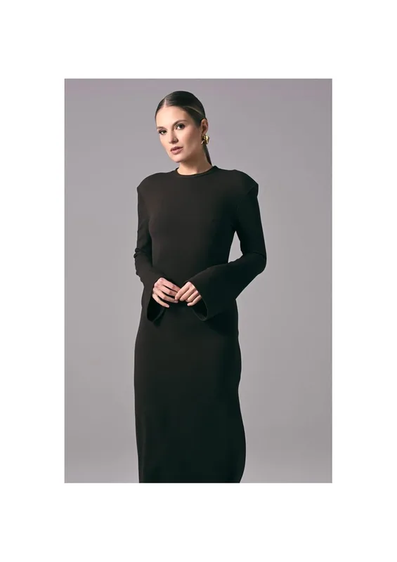 Brązowa Sukienka Power Line – elegancka sukienka damska midi do pracy — ALEKS KAEBER