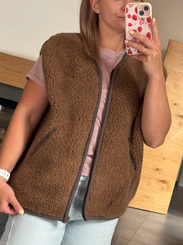 30% OUTLET Damska kamizelka brązowa — Basic Wool