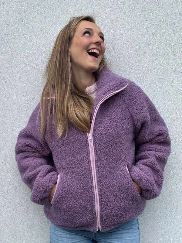 20% Damska kurtka Teddy fioletowym — Basic Wool