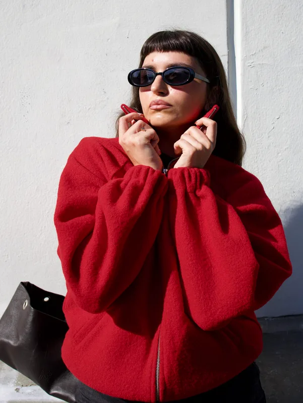 LIMITED RED BOMBER JACKET Kurtka damska z gotowanej wełny merino — Basic Wool