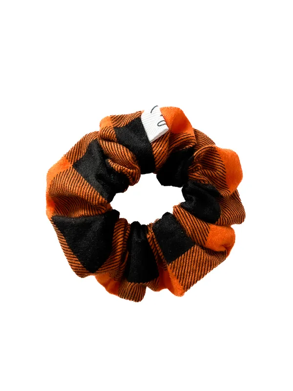 Flanelowa gumka do włosów w kratkę – pomarańczowa — Bavelana