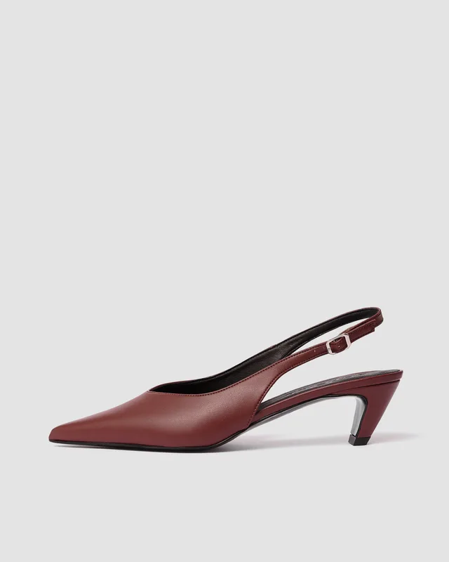 Kitten Heels Buty Burgund, ze skóry roślinnej — BOHEMA