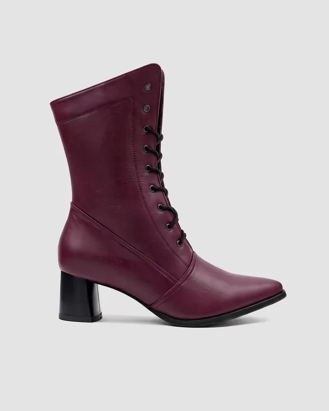 Bordowe botki damskie ze skóry roślinnej – High Boots Bordowe — BOHEMA