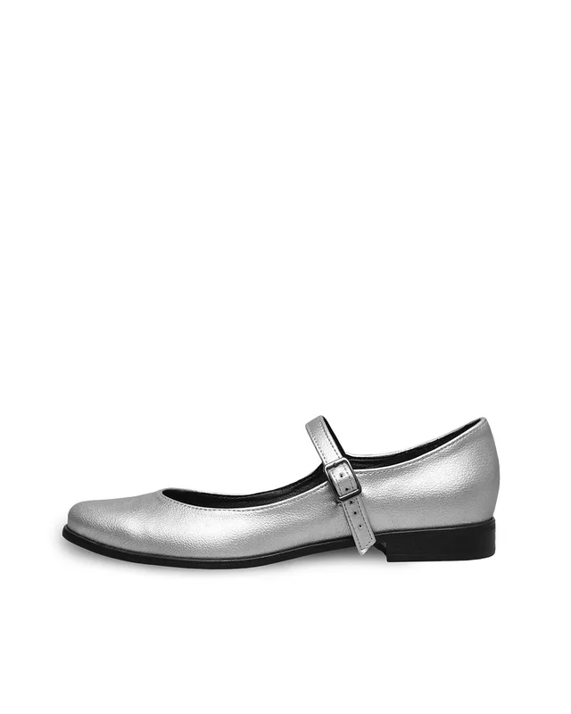 Silvery Mary Jane Pumps srebrne baleriny ze skóry z winogron — BOHEMA