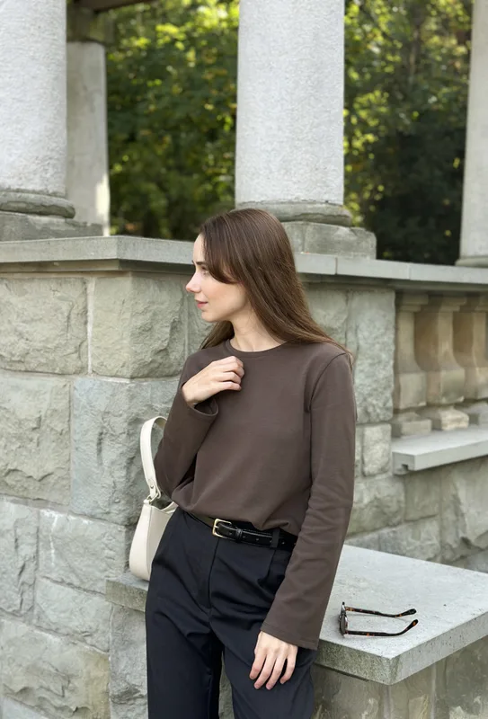 Brązowy bawełniany Longsleeve Sorø — chic-hygge