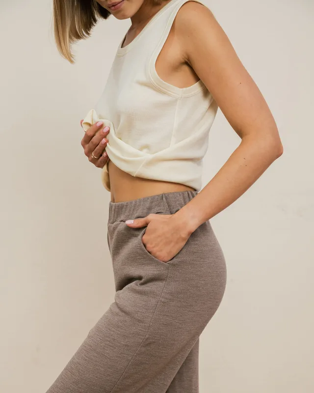 Spodnie LOTTE – kakaowe 100% merino — cisza | kolektyw