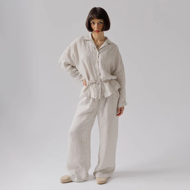 Lniana piżama – komplet MARY JANE / BEIGE — Figa Shop