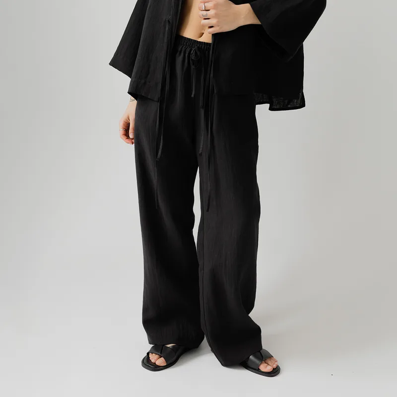 Długie spodnie lniane CLASSY / BLACK — Figa Shop