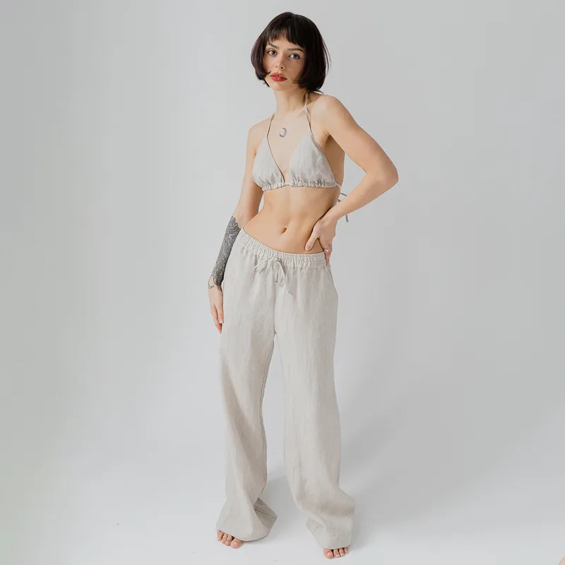 Długie spodnie lniane CLASSY / NATURAL — Figa Shop
