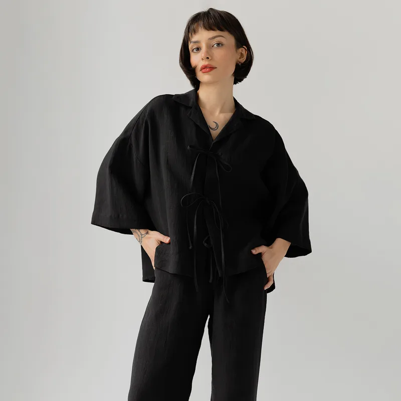 Lniana piżama – komplet ZOYA / BLACK — Figa Shop