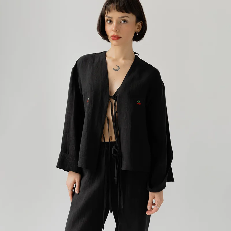 Lniana piżama – komplet CHERI / BLACK — Figa Shop
