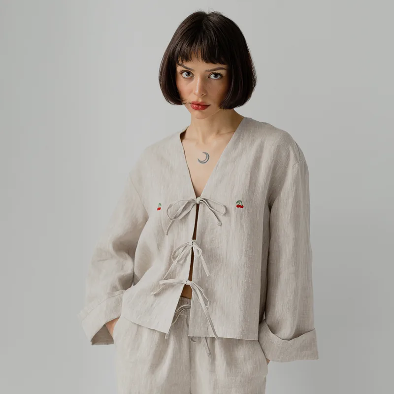 Koszula lniana z haftem CHERI / NATURAL — Figa Shop