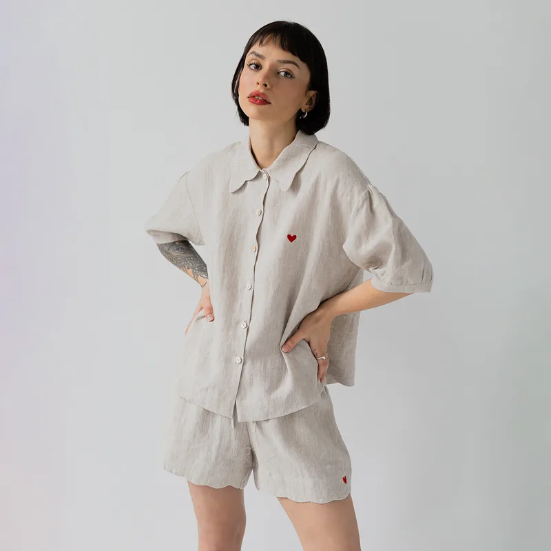 Lniana piżama – CAMILLE SHORT / AMOUR NATURAL — Figa Shop