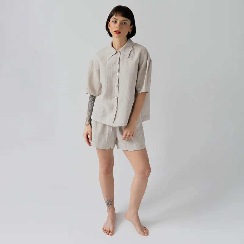 Lniana piżama – CAMILLE SHORT / NATURAL — Figa Shop