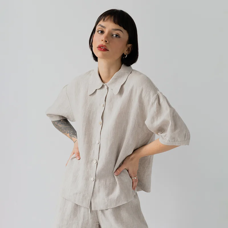 Lniana koszula CAMILLE SHORT / NATURAL — Figa Shop