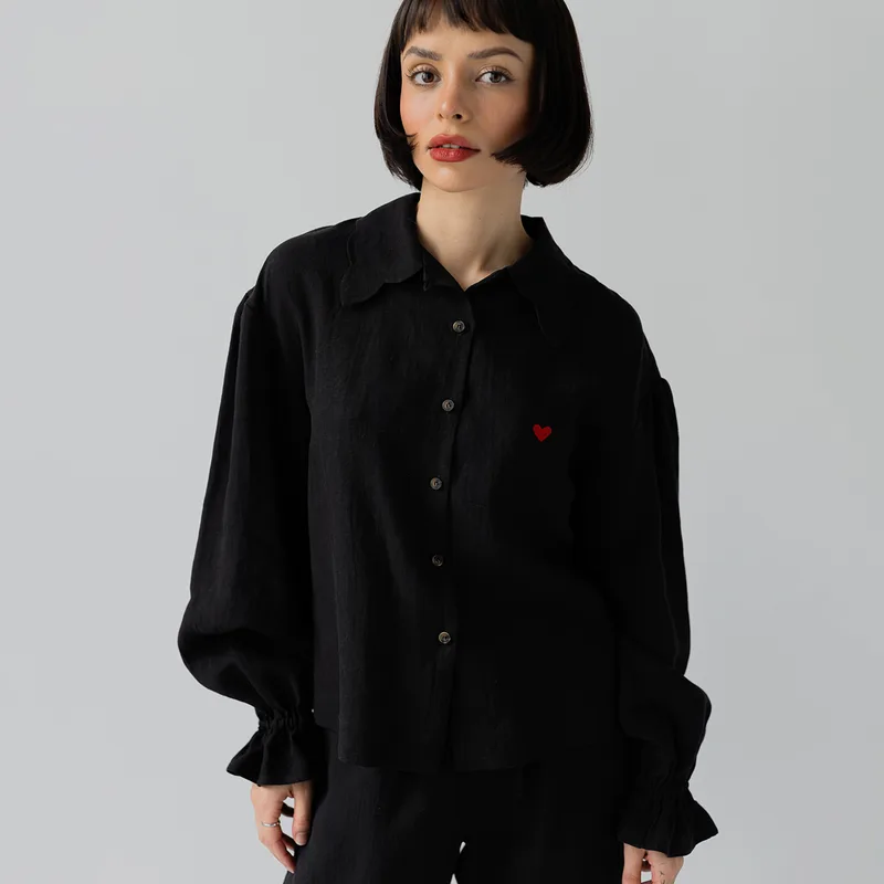 Lniana koszula – CAMILLE LONG / AMOUR BLACK — Figa Shop
