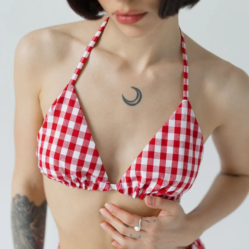 Bawełniany biustonosz w kratę / VICHY RED — Figa Shop