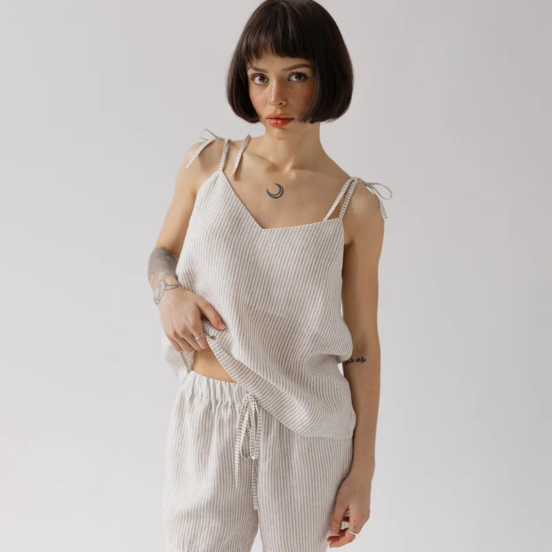 Lniany top na ramiączkach CÉLIE / BEIGE — Figa Shop