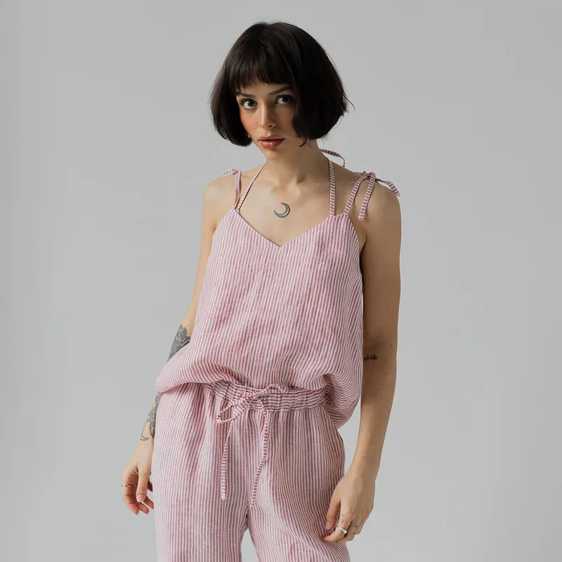 Lniany top na ramiączkach CÉLIE / FADED RED — Figa Shop