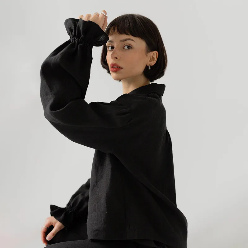 Lniana koszula – CAMILLE LONG / BLACK — Figa Shop
