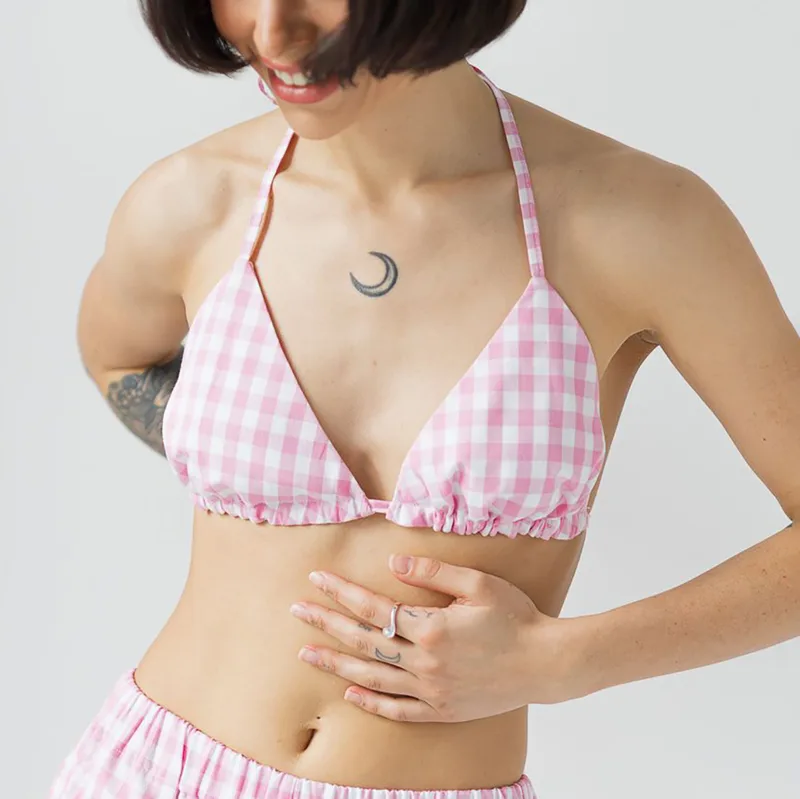 Bawełniany biustonosz w kratę / VICHY PINK — Figa Shop
