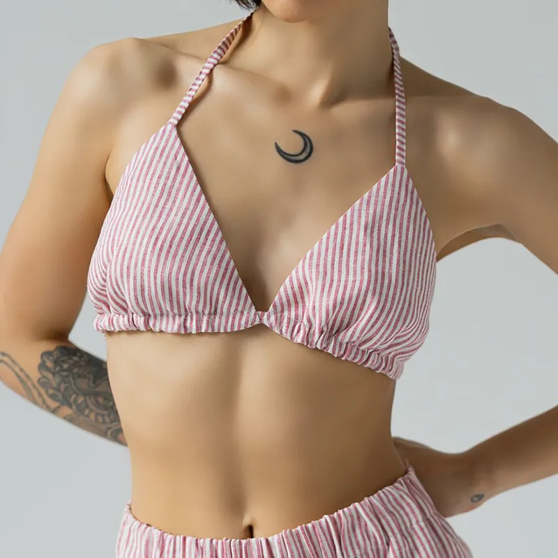 Lniany biustonosz z podszewką / faded red — Figa Shop
