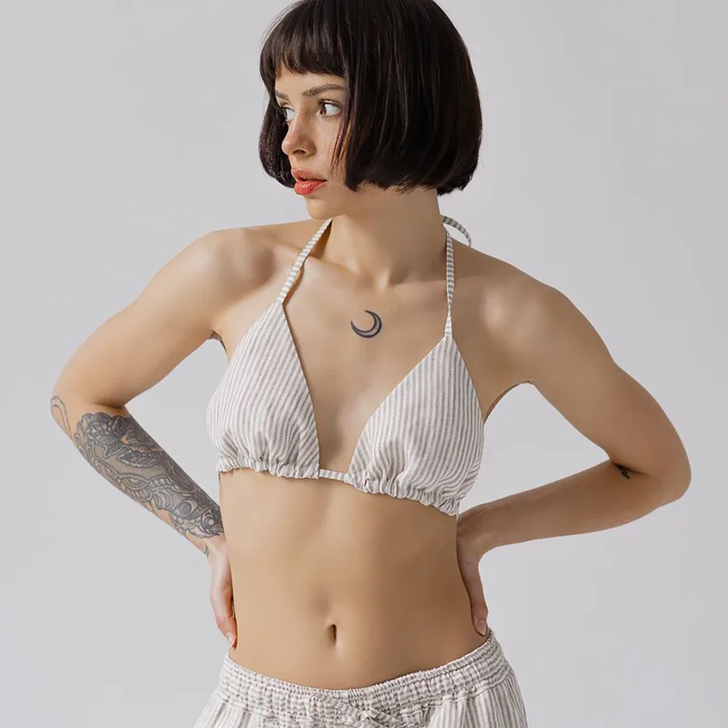 Lniany biustonosz z podszewką / beige — Figa Shop