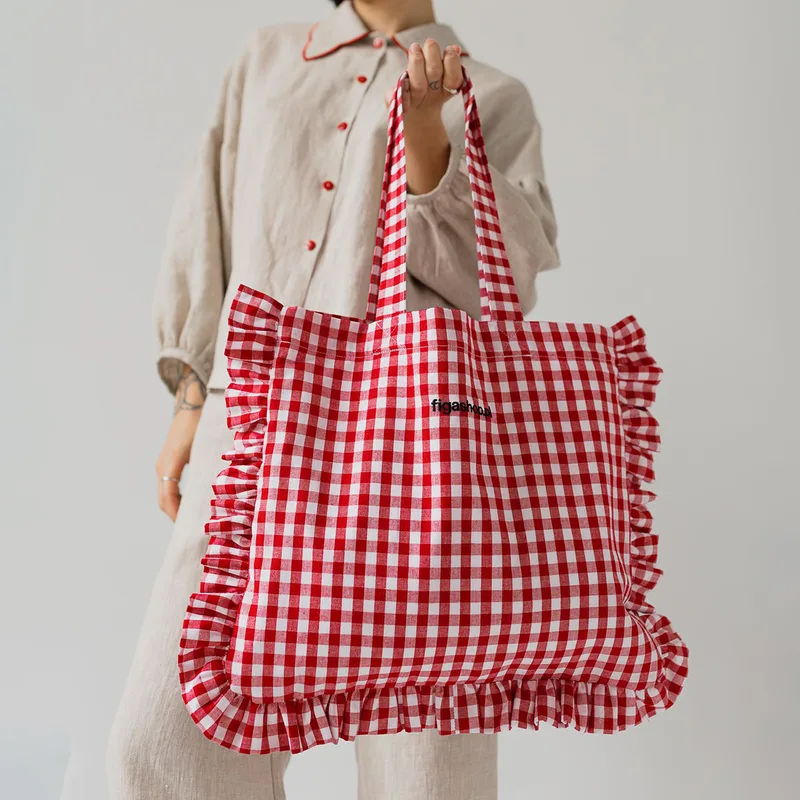Bawełniana torba shopper / vichy red — Figa Shop