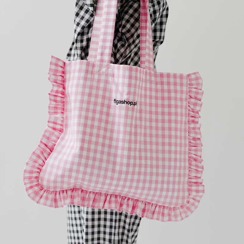 Bawełniana torba shopper / vichy pink — Figa Shop
