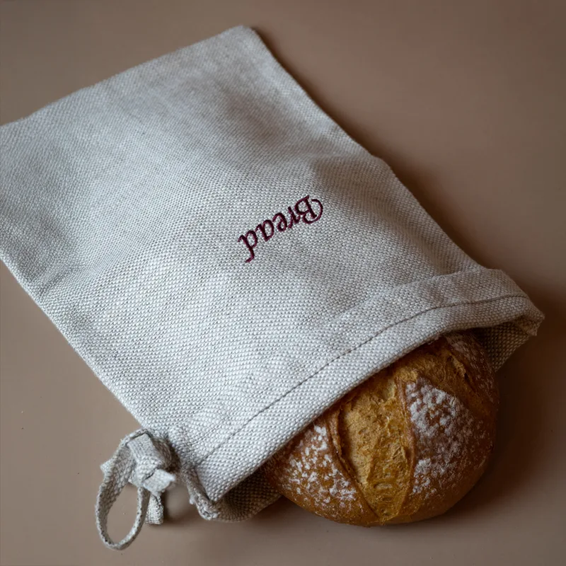 Wielorazowy lniany worek na pieczywo / haft — Figa Shop