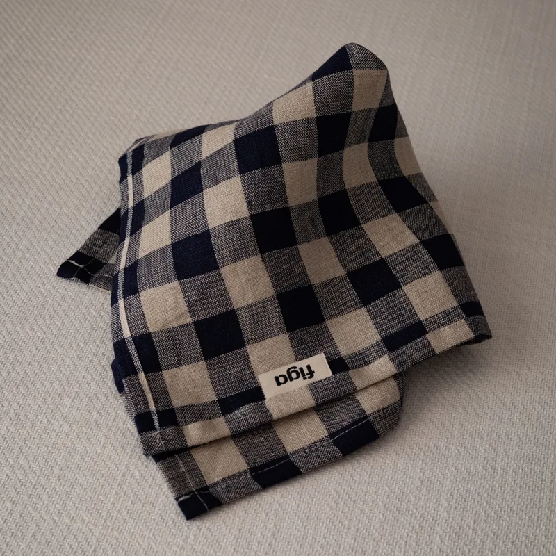 Serwetka lniana / granatowa krata — Figa Shop