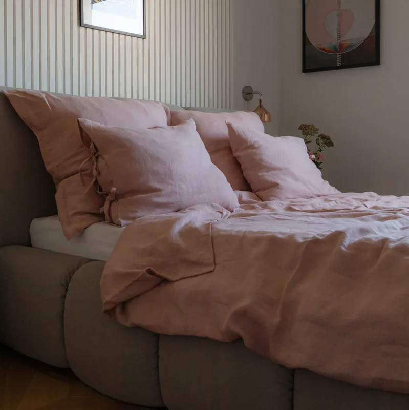 różowa lniana poszwa na kołdrę / powder pink — Figa Shop
