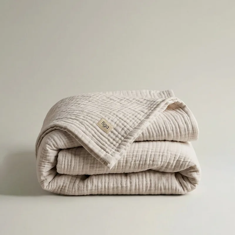 Muślinowa narzuta na łóżko / taupe — Figa Shop