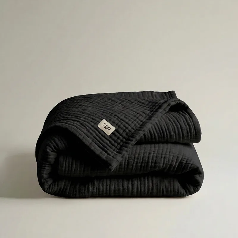Muślinowa narzuta na łóżko / carbon — Figa Shop