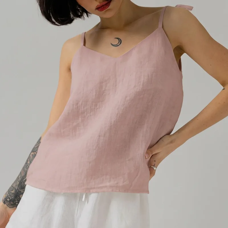 Lniany różowy top na ramiączkach CÉLIE / ROSE — Figa Shop
