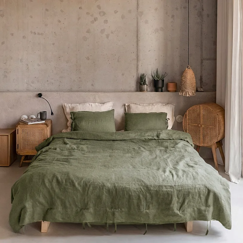 Zielona lniana poszwa na kołdrę / eucalyptus — Figa Shop