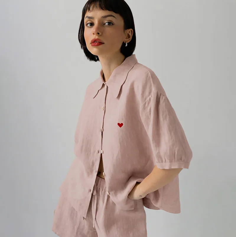 Lniana koszula CAMILLE SHORT / AMOUR ROSE — Figa Shop