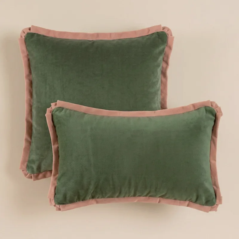 Aksamitna poszewka dekoracyjna / khaki & powder pink — Figa Shop