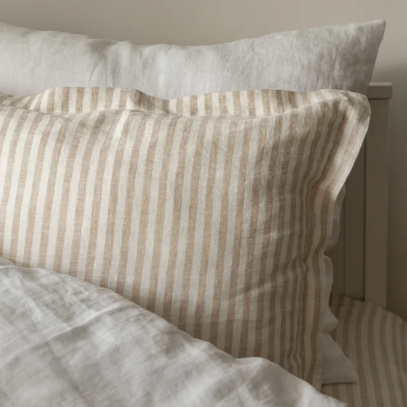 lniana poszewka na poduszkę / natural stripes — Figa Shop