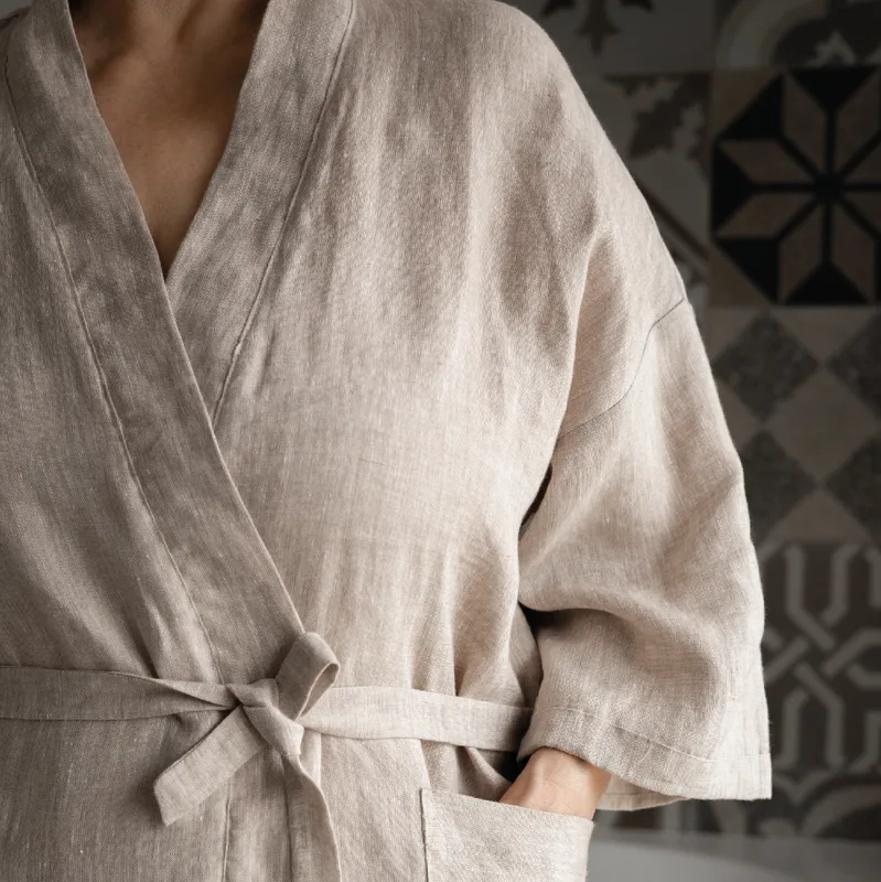 lekki szlafrok lniany / kimono / oatmeal — Figa Shop