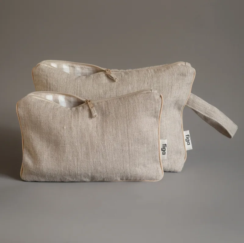 lniana mała kosmetyczka z lamówką / natural — Figa Shop