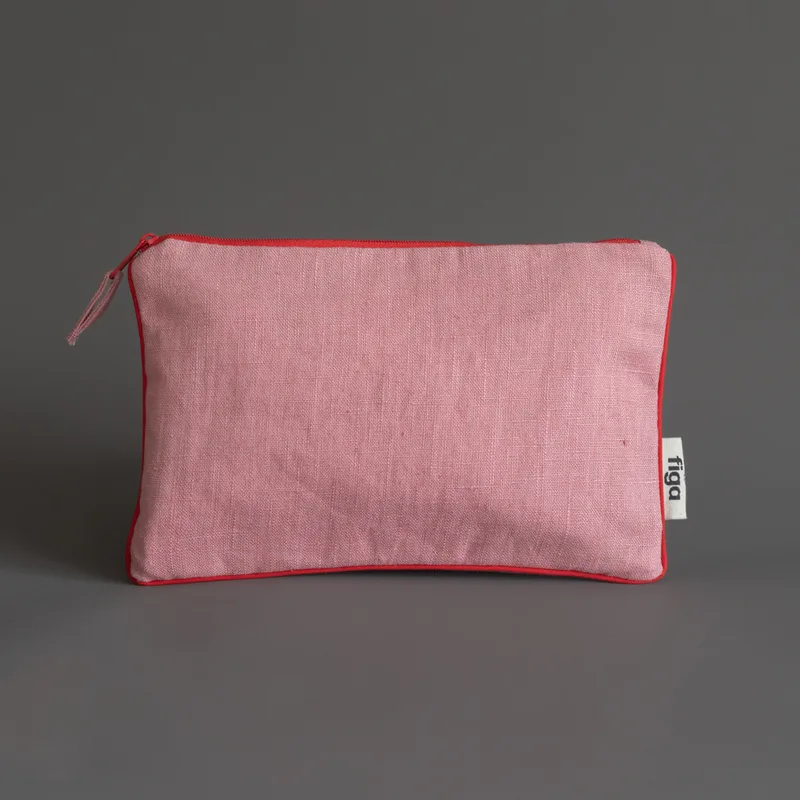 lniana mała kosmetyczka z lamówką / strawberry — Figa Shop