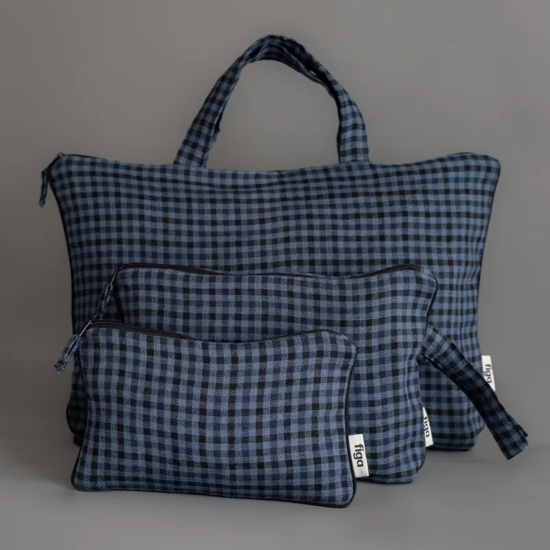 lniana torba/organizer z lamówką / navy — Figa Shop