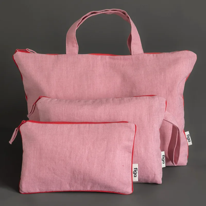 lniana torba/organizer z lamówką / strawberry — Figa Shop