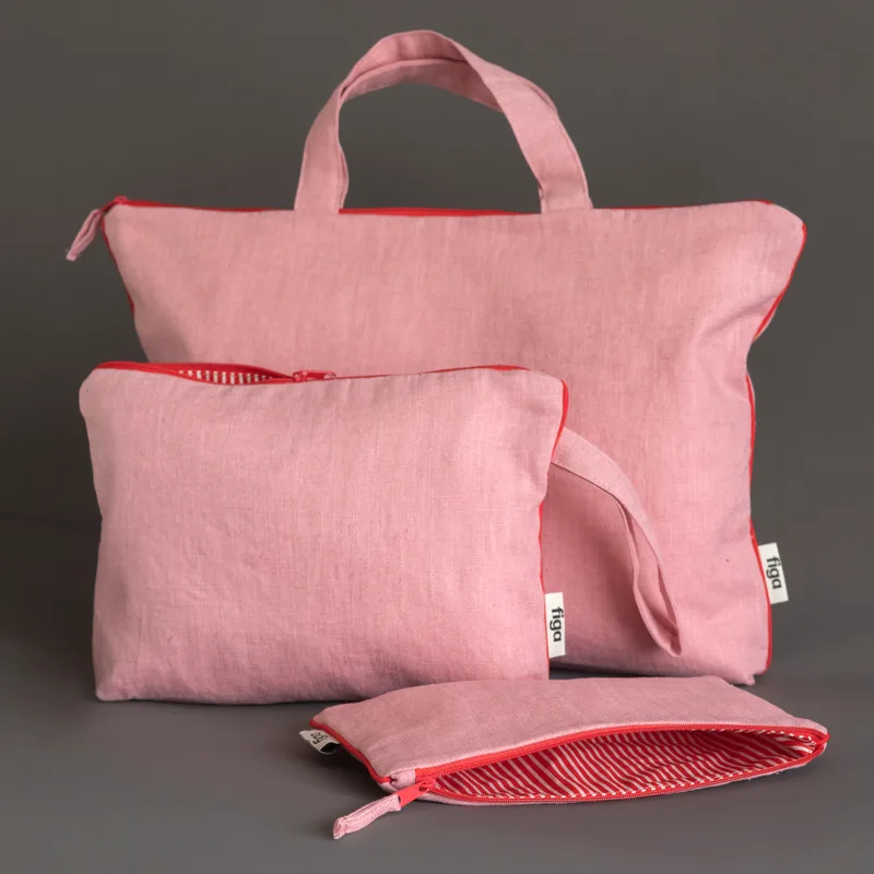 lniana kosmetyczka z lamówką / strawberry — Figa Shop