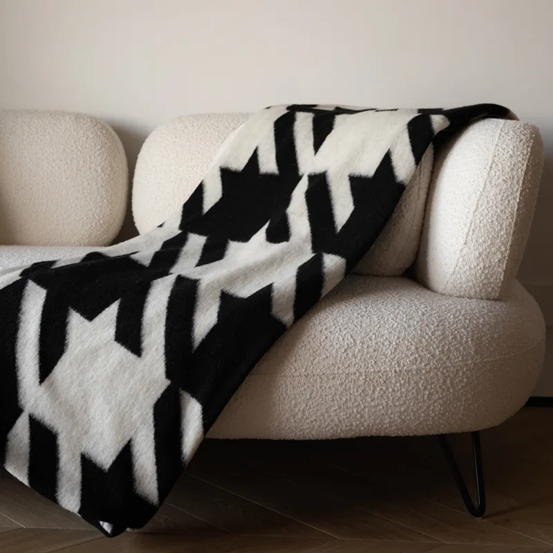 Wełniana narzuta / pled black&white — Figa Shop