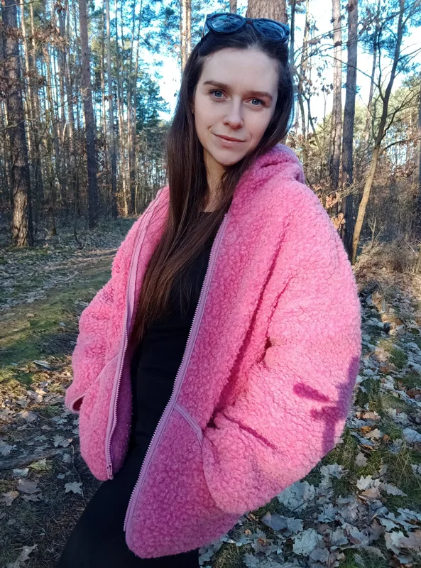 Bluza/kurtka merino 100% wełny merino z kapturem – róż — GIGULEK