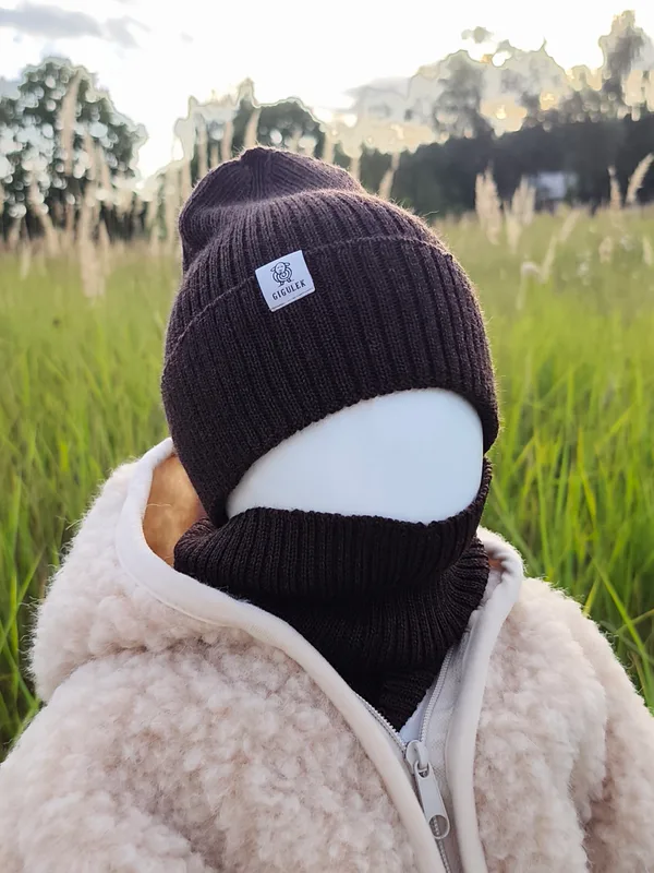 Czapka i komin ze 100% wełny merino – czekolada — GIGULEK