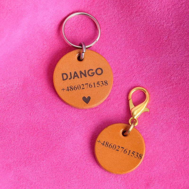 LEATHER ID tag (cognac) — HEY DOG Co.