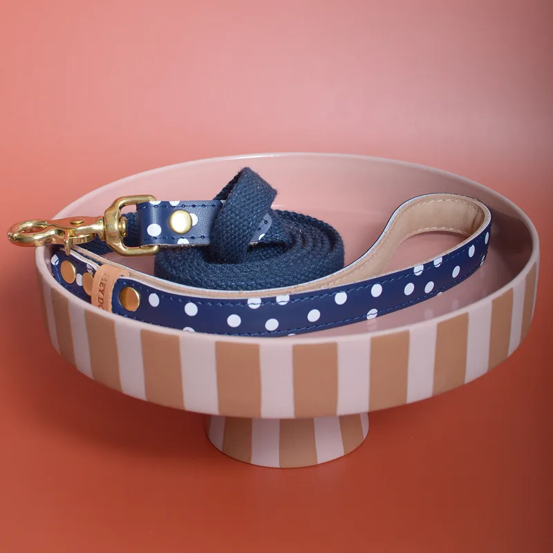 Navy Blue polka dot leash — HEY DOG Co.